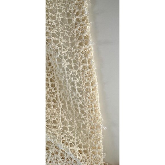 Vintage 70s pleated curtain, cream mesh, floral scalloped bottom, price for 1 - Picture 8 of 10
